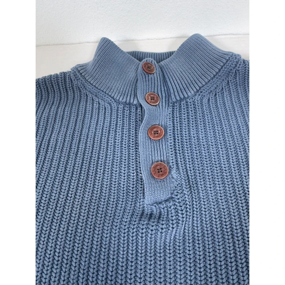 LL Bean Mens Mock Neck Sweater XL Blue Shaker Stitch Preppy Grandpa Core Coastal